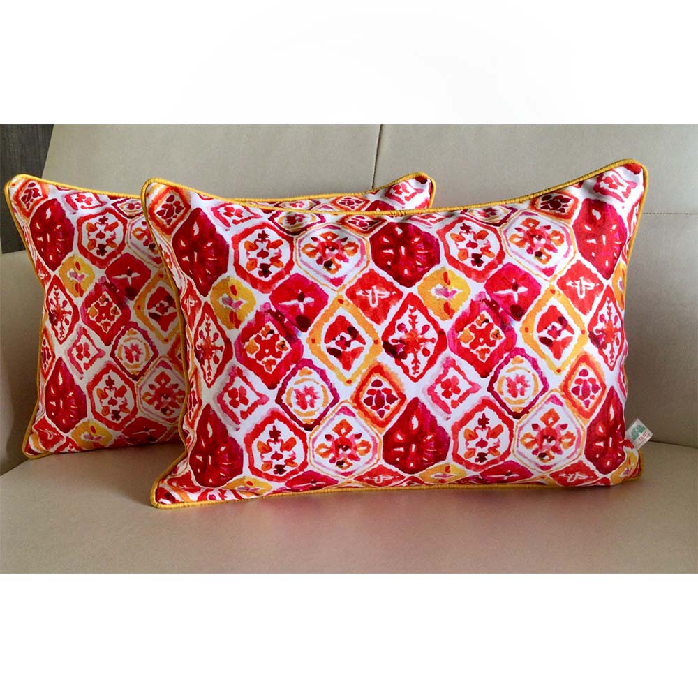 Cushion Covers(TSHWIP02L), Watercolor Ikats- REVERSIBLE- Rectangular Cushion Covers- Fuchsia Pink- Set of 2, Cushion Covers - VT15341