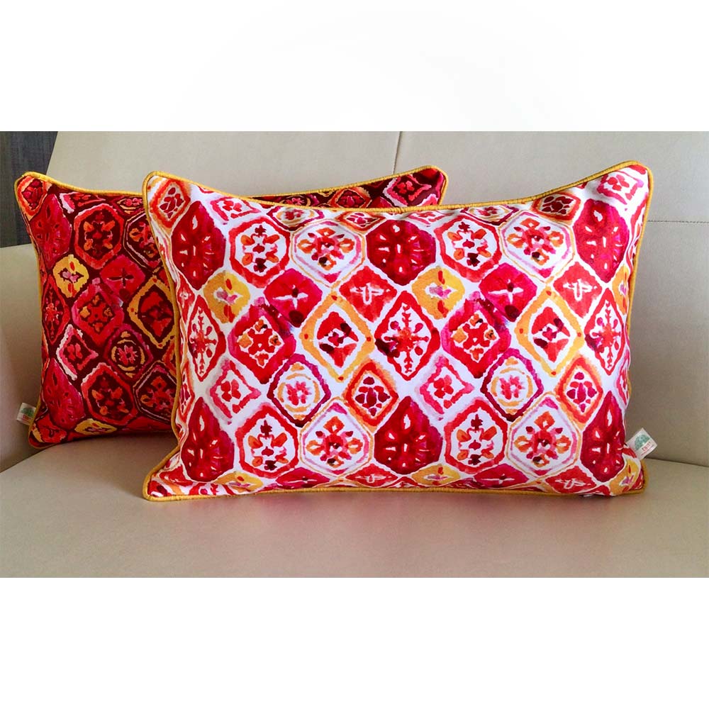 Cushion Covers(TSHWIP02L), Watercolor Ikats- REVERSIBLE- Rectangular Cushion Covers- Fuchsia Pink- Set of 2, Cushion Covers - VT15341