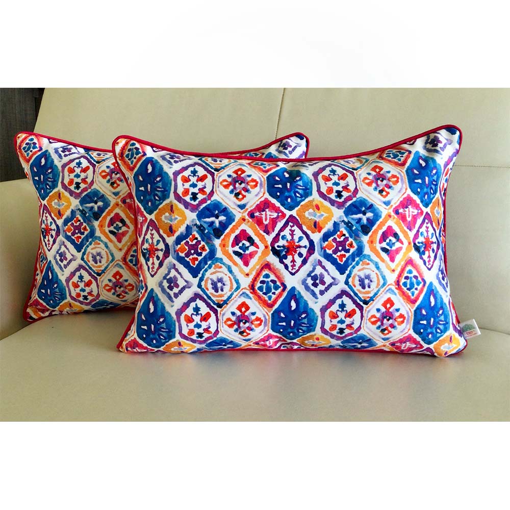 Cushion Covers(TSHWIL02M), Watercolor Ikats- REVERSIBLE- Rectangular Cushion Covers- Lively Lavender- Set of 2, Cushion Covers - VT15342