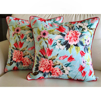 Cushion Covers(TSHWTB02L), Watercolor Tulips- REVERSIBLE- Cushion Covers- Cool Cyan Blue- Set of 2, Cushion Covers - VT15345