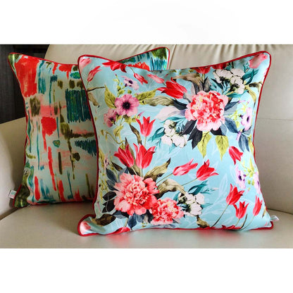 Cushion Covers(TSHWTB02L), Watercolor Tulips- REVERSIBLE- Cushion Covers- Cool Cyan Blue- Set of 2, Cushion Covers - VT15345