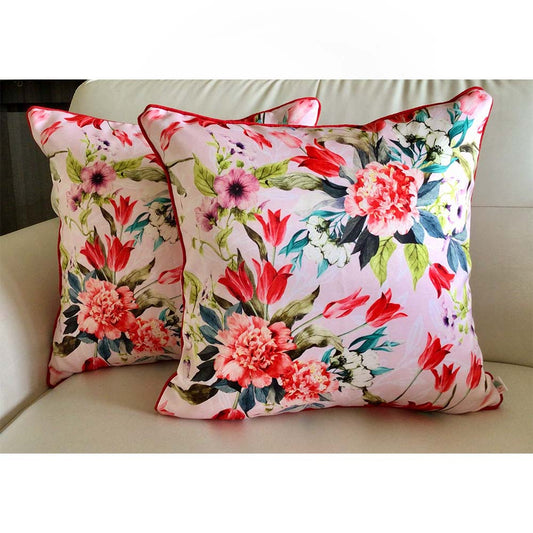 Cushion Covers(TSHWTP02M), Watercolor Tulips- REVERSIBLE- Cushion Covers- Blossom Pink- Set of 2, Cushion Covers - VT15346