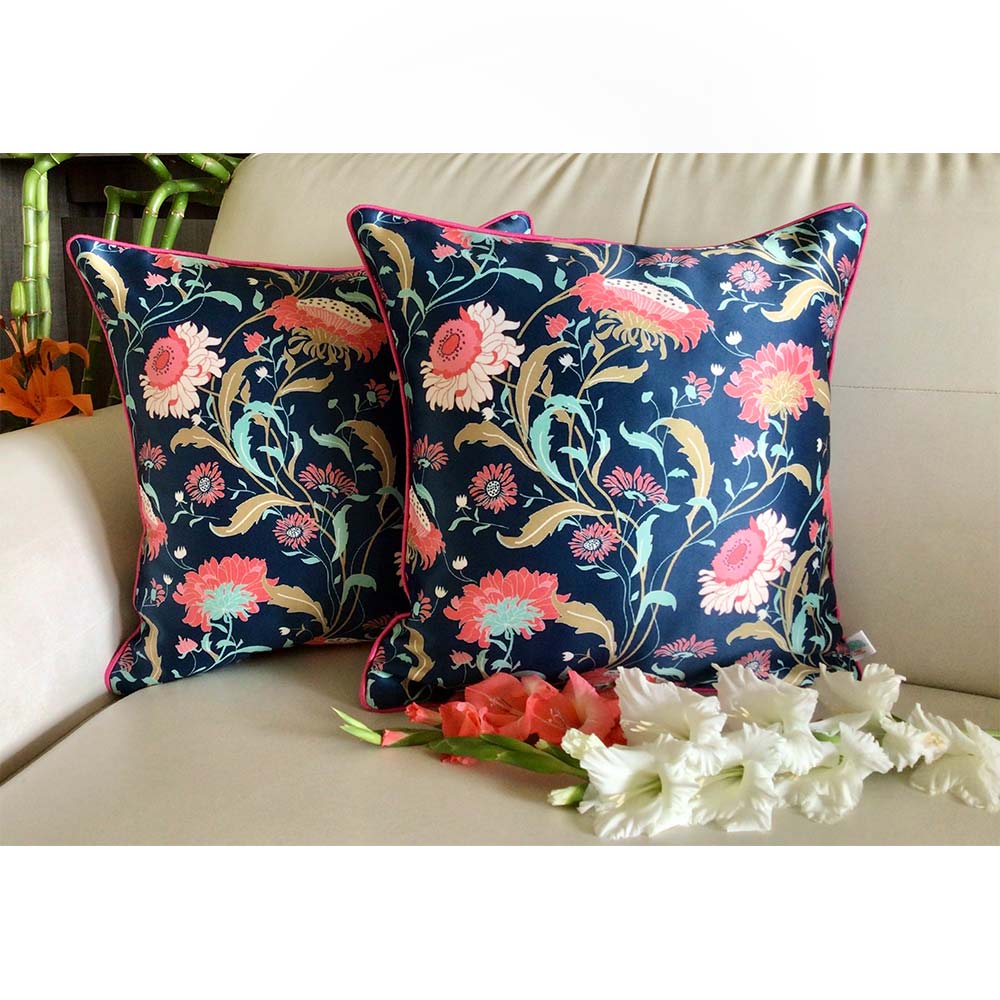 Cushion Covers(TSHEFB02M), Enchanted Forest- REVERSIBLE- Cushion Covers- Prussian Blue- Set of 2, Cushion Covers - VT15350