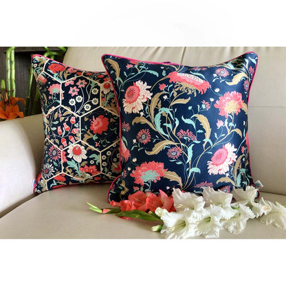 Cushion Covers(TSHEFB02M), Enchanted Forest- REVERSIBLE- Cushion Covers- Prussian Blue- Set of 2, Cushion Covers - VT15350