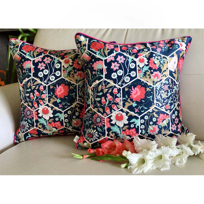 Cushion Covers(TSHEFB02M), Enchanted Forest- REVERSIBLE- Cushion Covers- Prussian Blue- Set of 2, Cushion Covers - VT15350