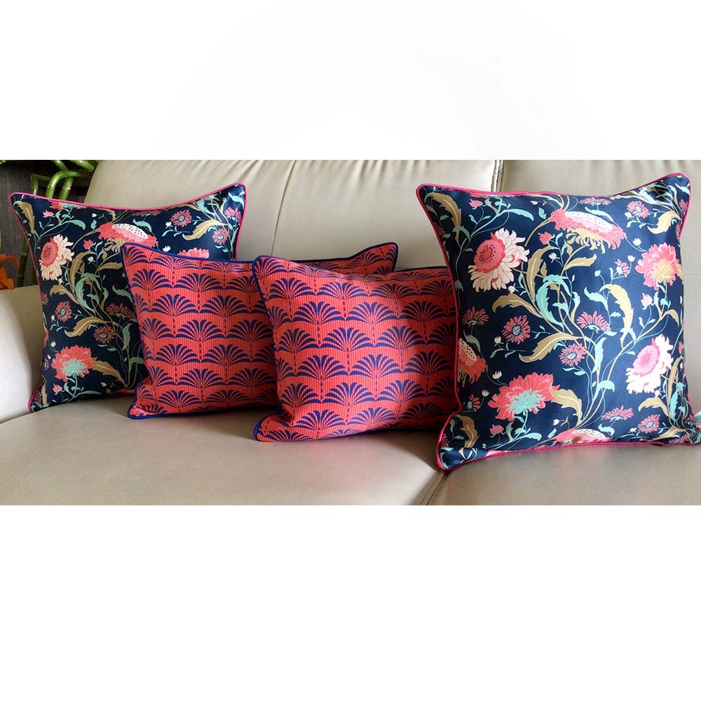 Cushion Covers(TSHEFB04M), Enchanted Forest- REVERSIBLE- Cushion Covers with Rectangular Florals- Prussian Blue- Set of 4, Cushion Covers - VT15351