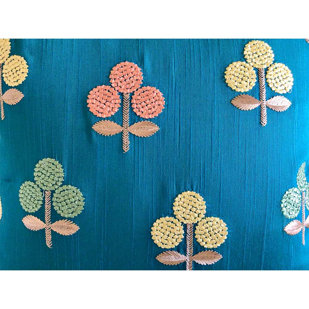 Cushion Covers(TSHEBT02L), CHINAR- Embroidered Cotton Silk Cushion Cover- Aqua Blue & Orange- Set of 2, Cushion Covers - VT15354