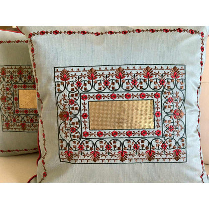 Cushion Covers(TSHMSG02M), Magic Mirror- Embroidered Cotton Silk Cushion Cover- Steel Grey- Set of 2, Cushion Covers - VT15357