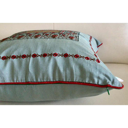 Cushion Covers(TSHMSG02M), Magic Mirror- Embroidered Cotton Silk Cushion Cover- Steel Grey- Set of 2, Cushion Covers - VT15357