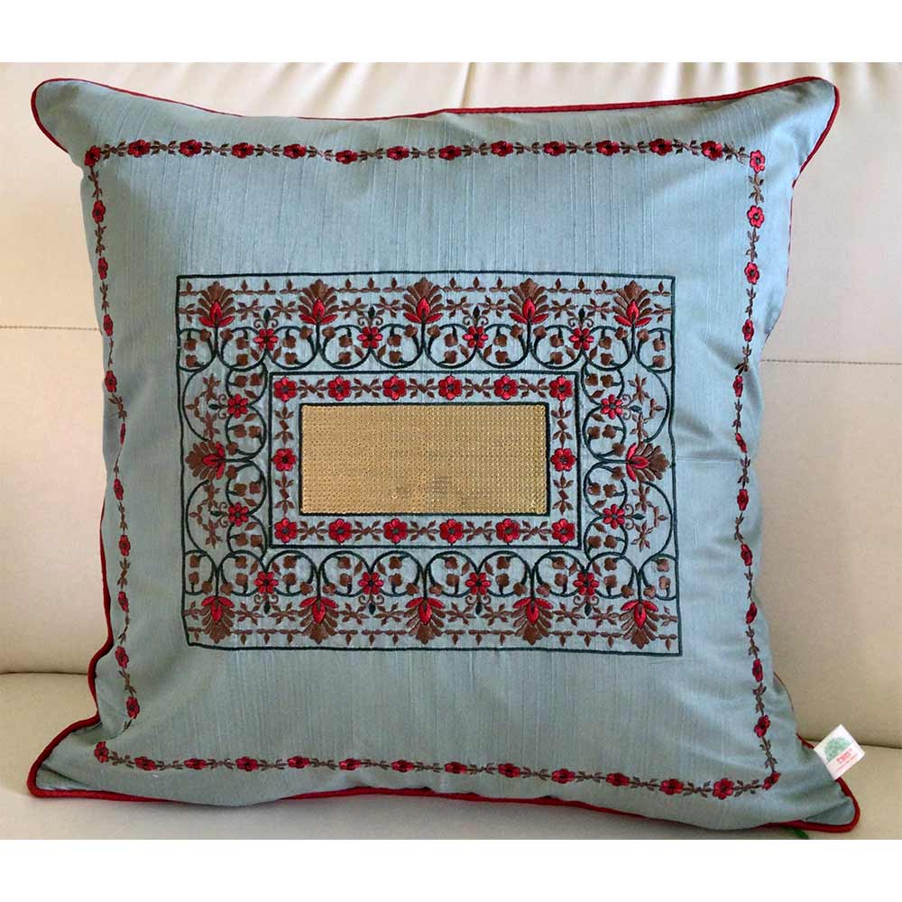 Cushion Covers(TSHMSG02L), Magic Mirror- Embroidered Cotton Silk Cushion Cover- Steel Grey- Set of 2, Cushion Covers - VT15358