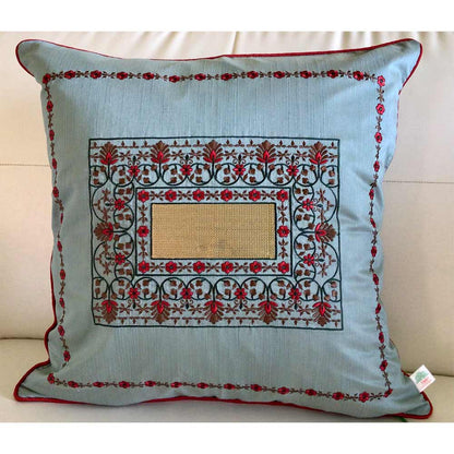 Cushion Covers(TSHMSG02L), Magic Mirror- Embroidered Cotton Silk Cushion Cover- Steel Grey- Set of 2, Cushion Covers - VT15358