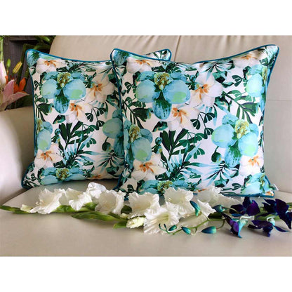 Cushion Covers(TSHPWOB02), Watercolor Orchids- REVERSIBLE- Cushion Covers- Aqua Blue- Set of 2, Cushion Covers - VT15359