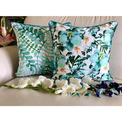 Cushion Covers(TSHPWOB02), Watercolor Orchids- REVERSIBLE- Cushion Covers- Aqua Blue- Set of 2, Cushion Covers - VT15359