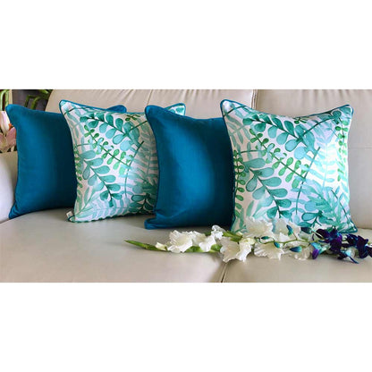 Cushion Covers(TSHPWOB04), Watercolor Orchids- REVERSIBLE- Cushion Covers with Solid Color Pops- Aqua Blue- Set of 4, Cushion Covers - VT15360