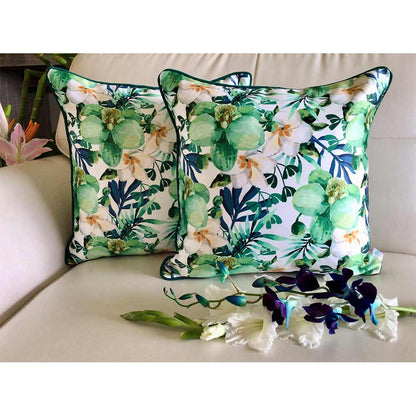 Cushion Covers(TSHPWOG02), Watercolor Orchids- REVERSIBLE- Cushion Covers- Emerald Green- Set of 2, Cushion Covers - VT15361