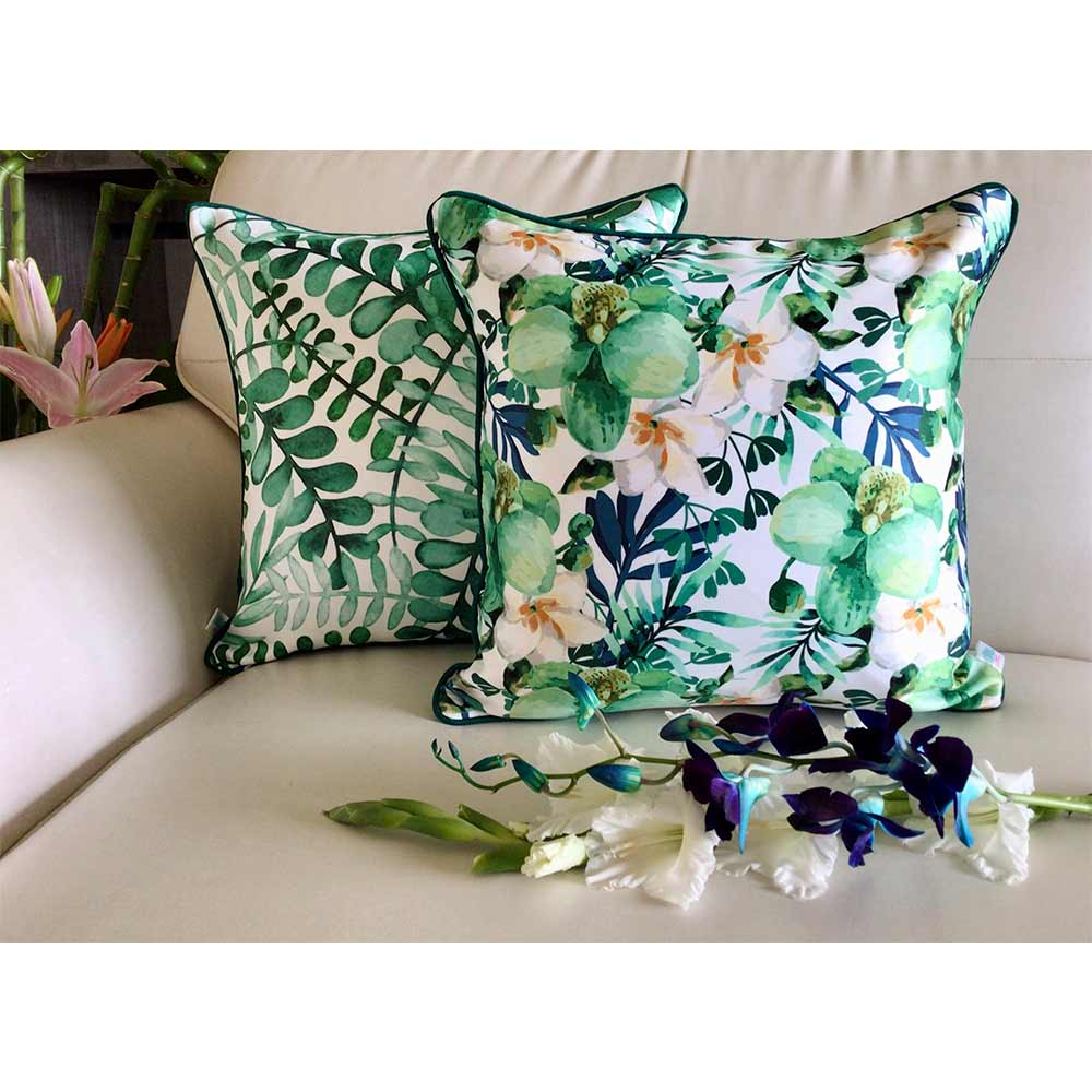 Cushion Covers(TSHPWOG02), Watercolor Orchids- REVERSIBLE- Cushion Covers- Emerald Green- Set of 2, Cushion Covers - VT15361