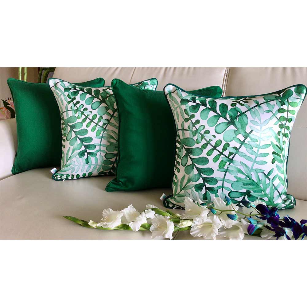 Cushion Covers(TSHPWOG04), Watercolor Orchids- REVERSIBLE- Cushion Covers with Solid Color Pops- Emerald Green- Set of 4, Cushion Covers - VT15362