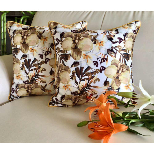 Cushion Covers(TSHPWOY02), Watercolor Orchids- REVERSIBLE- Cushion Covers- Sunflower Yellow- Set of 2, Cushion Covers - VT15363