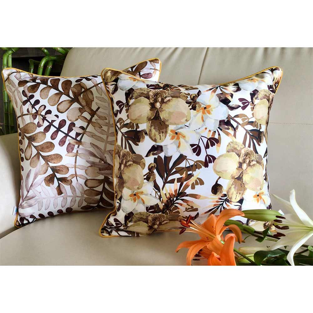 Cushion Covers(TSHPWOY02), Watercolor Orchids- REVERSIBLE- Cushion Covers- Sunflower Yellow- Set of 2, Cushion Covers - VT15363