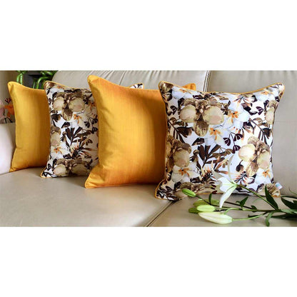 Cushion Covers(TSHPWOY04), Watercolor Orchids- REVERSIBLE- Cushion Covers with Solid Color Pops- Sunflower Yellow- Set of 4, Cushion Covers - VT15364