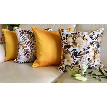 Cushion Covers(TSHPWOY04), Watercolor Orchids- REVERSIBLE- Cushion Covers with Solid Color Pops- Sunflower Yellow- Set of 4, Cushion Covers - VT15364