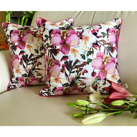 Cushion Covers(TSHPWOP02), Watercolor Orchids- REVERSIBLE- Cushion Covers- Fuchsia Pink- Set of 2, Cushion Covers - VT15365