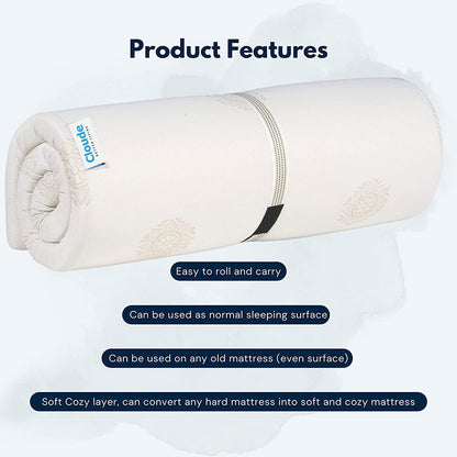 Mattress, CU_MFT_75x36x2 (CLOUDE) Memory Foam 2 Inch Single Size Soft Orthopedic Mattress Topper, Mattress - VT15851