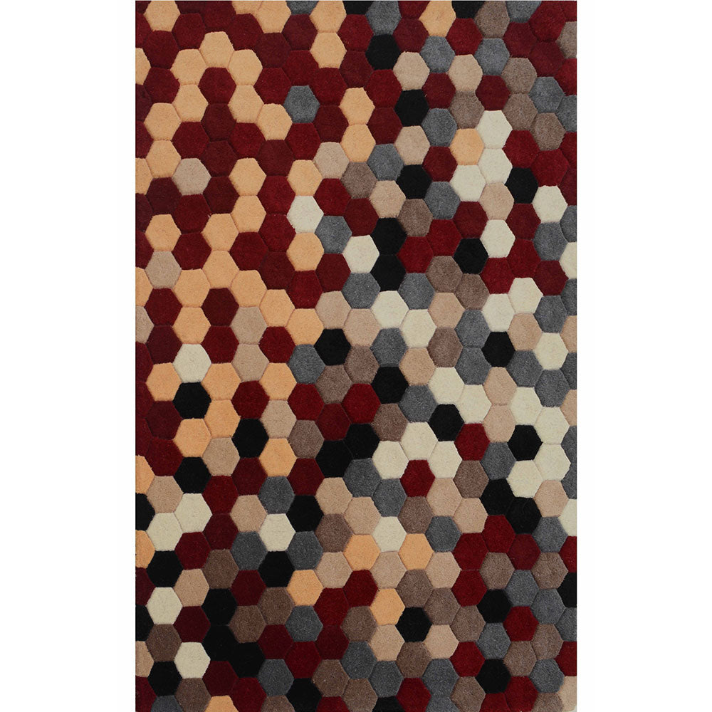 Rugs, (Presto), ICHT1001C5X8, Presto Red, Grey and Gold Geometric Hand Tufted Wool Carpet-VT15863-60X96 inches