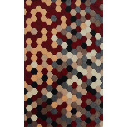 Rugs, (Presto), ICHT1001C5X8, Presto Red, Grey and Gold Geometric Hand Tufted Wool Carpet-VT15863-72X108 inches