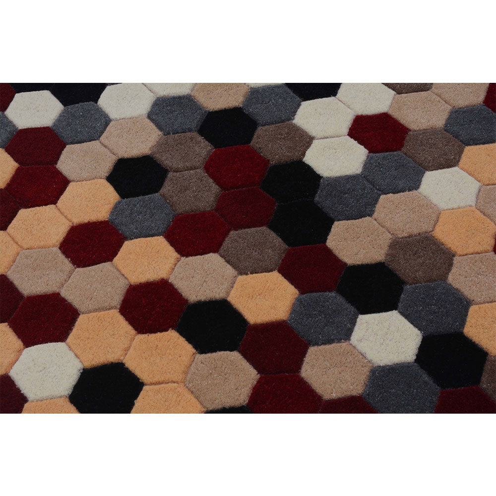 Rugs, (Presto), ICHT1001C4X6, Presto Red, Grey and Gold Geometric Hand Tufted Wool Carpet-VT15863-48X72 inches