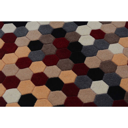 Rugs, (Presto), ICHT1001C5X8, Presto Red, Grey and Gold Geometric Hand Tufted Wool Carpet-VT15863-72X108 inches