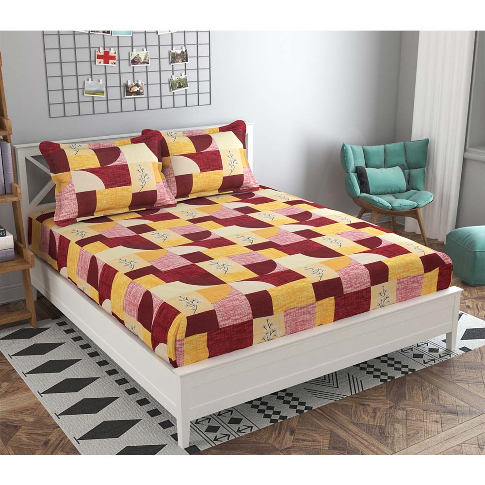 Bedsheet, (ICKBS105) Presto, 160 TC 100% Cotton Double Bedsheet With 2 Pillow Covers, Geometric pattern, Bedsheet- VT15868