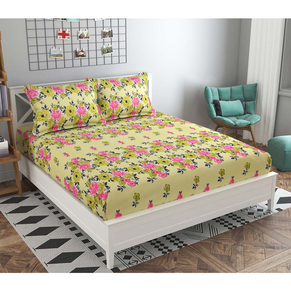 Bedsheet, (ICKBS113) Presto, 160 TC 100% Cotton Double Bedsheet With 2 Pillow Covers, Floral pattern, Bedsheet- VT15876