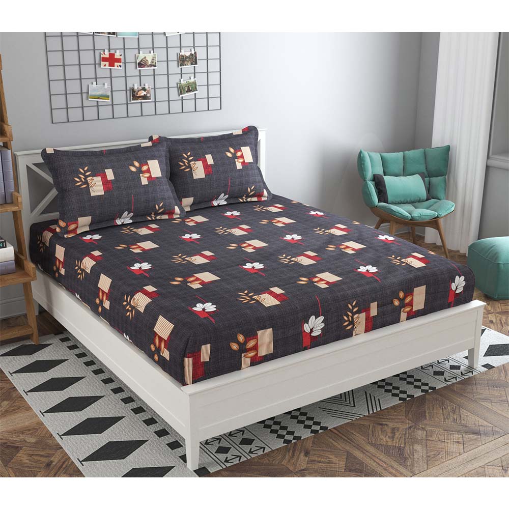 Bedsheet, (ICKBS130) Presto, 160 TC 100% Cotton Double Bedsheet With 2 Pillow Covers, Abstract pattern, Bedsheet- VT15893