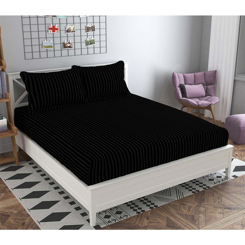 Bedsheet, (ICKBS205) Presto, 160 TC 100% Cotton Double Bedsheet With 2 Pillow Covers, Striped pattern, Bedsheet- VT15908