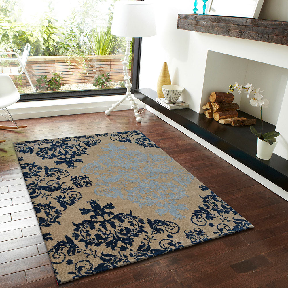Rugs, (Presto) ICKC122C2X5, Blue and Beige Abstract Polyester Carpet-VT15927-22X55 inches