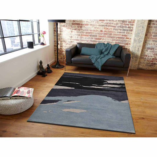 Rugs, (Presto) ICKC209C2X5, Black & Grey Abstract Polyester Carpet - VT15952