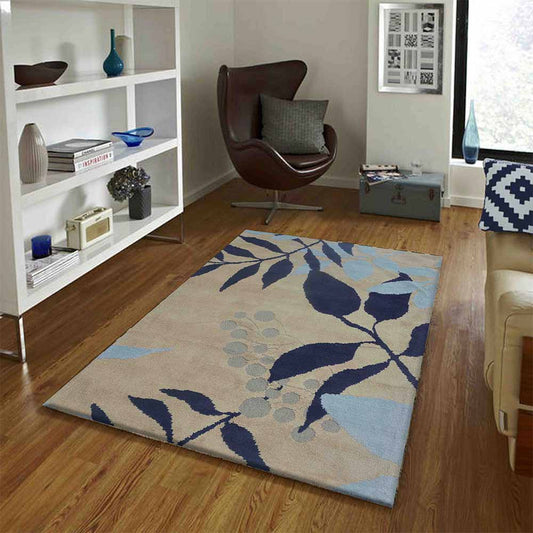 Rugs, (Presto) ICKC227C2X5, Beige & Blue Floral Polyester Carpet - VT15953-22X55 inches