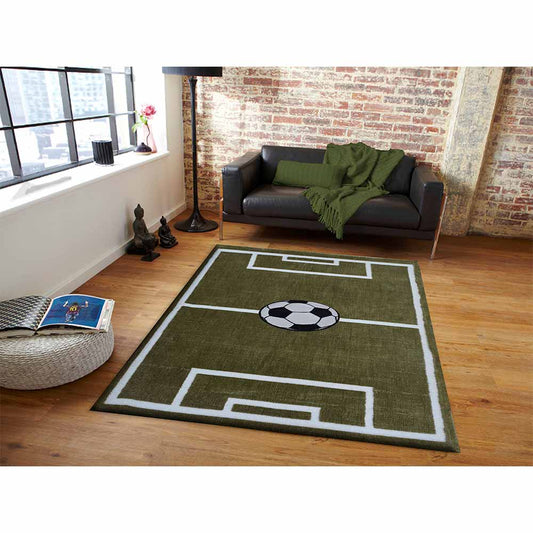 Rugs, (Presto) ICKC243C2X5, Football FiVTd shaped Green & White Polyester Carpet- VT15958-22X55 inches