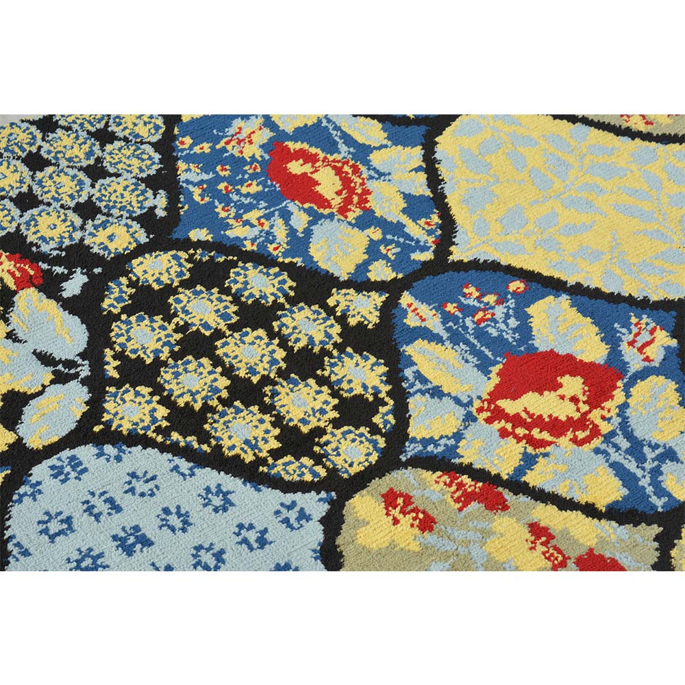 Rugs, (Presto), ICKC24C4X6, Yellow, Blue and Black colour Abstract Polyester Carpet, Rugs - VT-15960-48X72inches