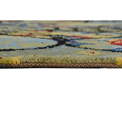 Rugs, (Presto), ICKC24C5X7, Yellow, Blue and Black colour Abstract Polyester Carpet, Rugs - VT-15960-60X84inches