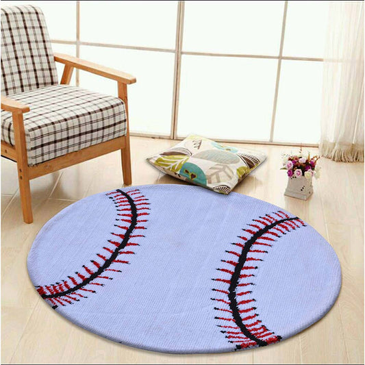 Rugs, (Presto), ICKC251C4X4, Baseball shaped White and Red Polyester Carpet, Rugs - VT-15961-48X48inches