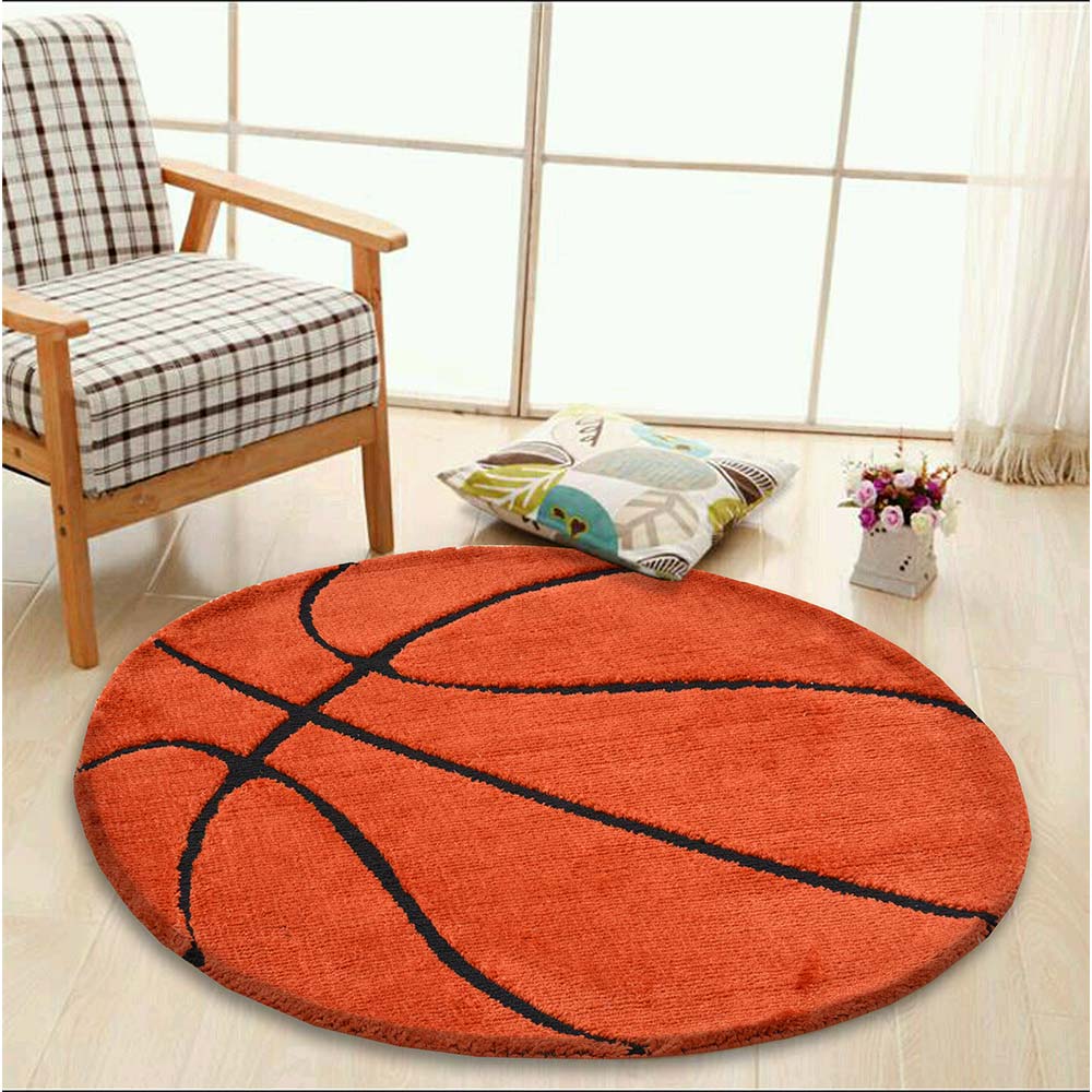 Rugs, (Presto), ICKC256C4X4, Basketball shaped Orange and Black Polyester Carpet, Rugs - VT-15963-48X48inches
