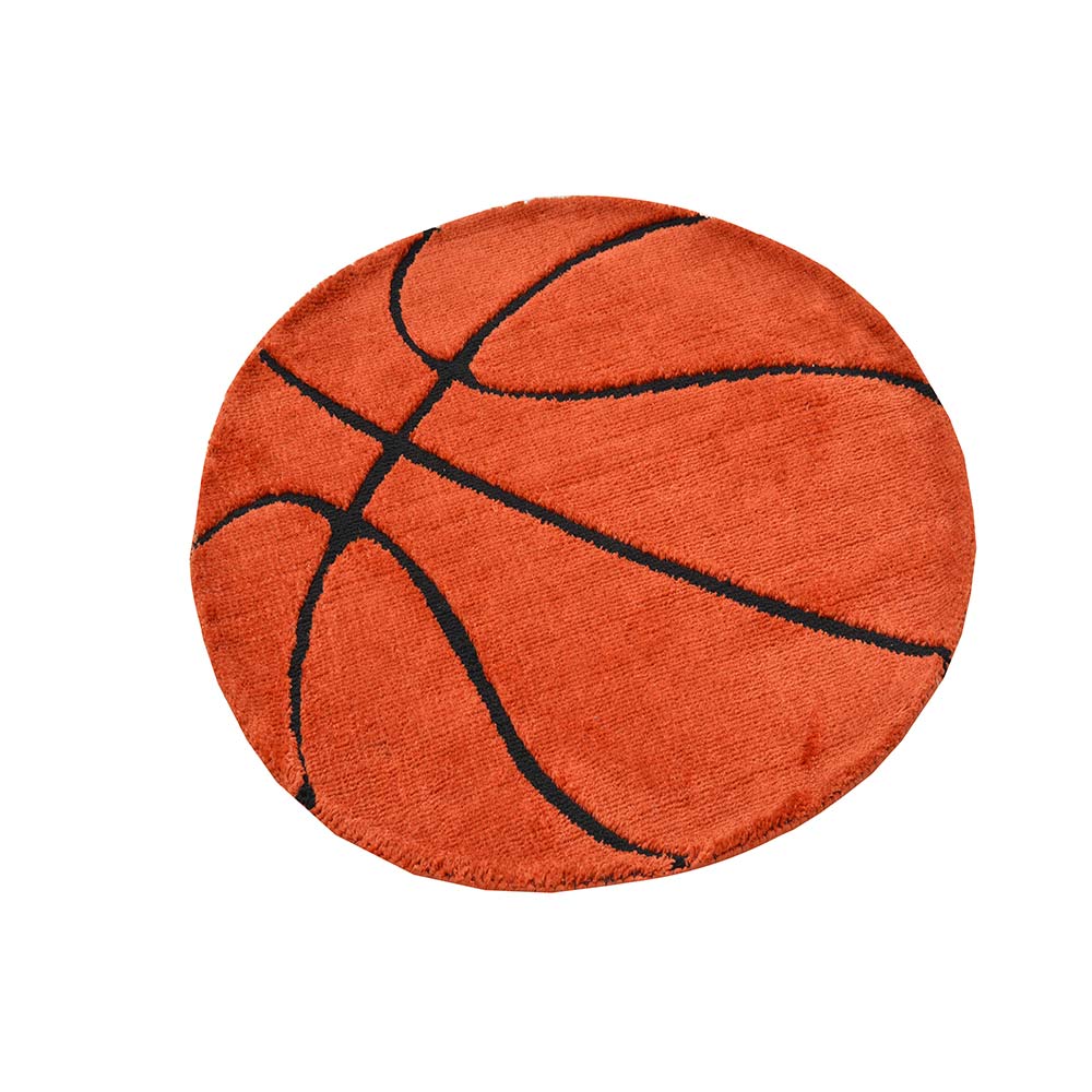 Rugs, (Presto), ICKC256C3X3, Basketball shaped Orange and Black Polyester Carpet, Rugs - VT-15963-36X36inches