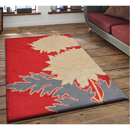 Rugs, (Presto), ICKC261C4X6, Red, Gold and Grey Floral Polyester Carpet, Rugs - VT-15965-48X72inches