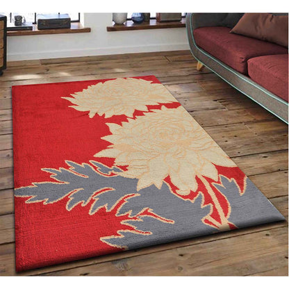 Rugs, (Presto), ICKC261C3X5, Red, Gold and Grey Floral Polyester Carpet, Rugs - VT-15965-36X60inches