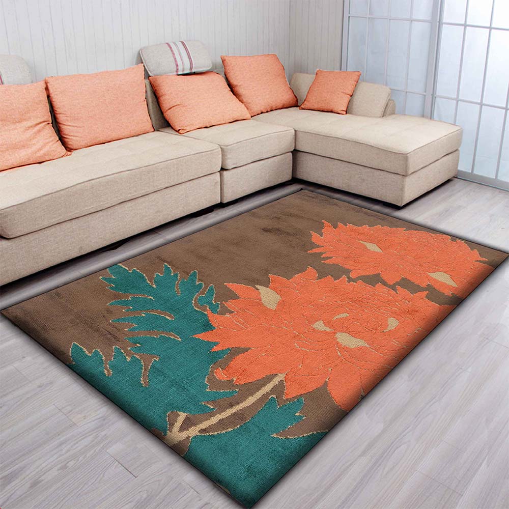Rugs, (Presto), ICKC266C5X7, Brown, Orange and Green Floral Polyester Carpet, Rugs - VT-15966-60X84inches