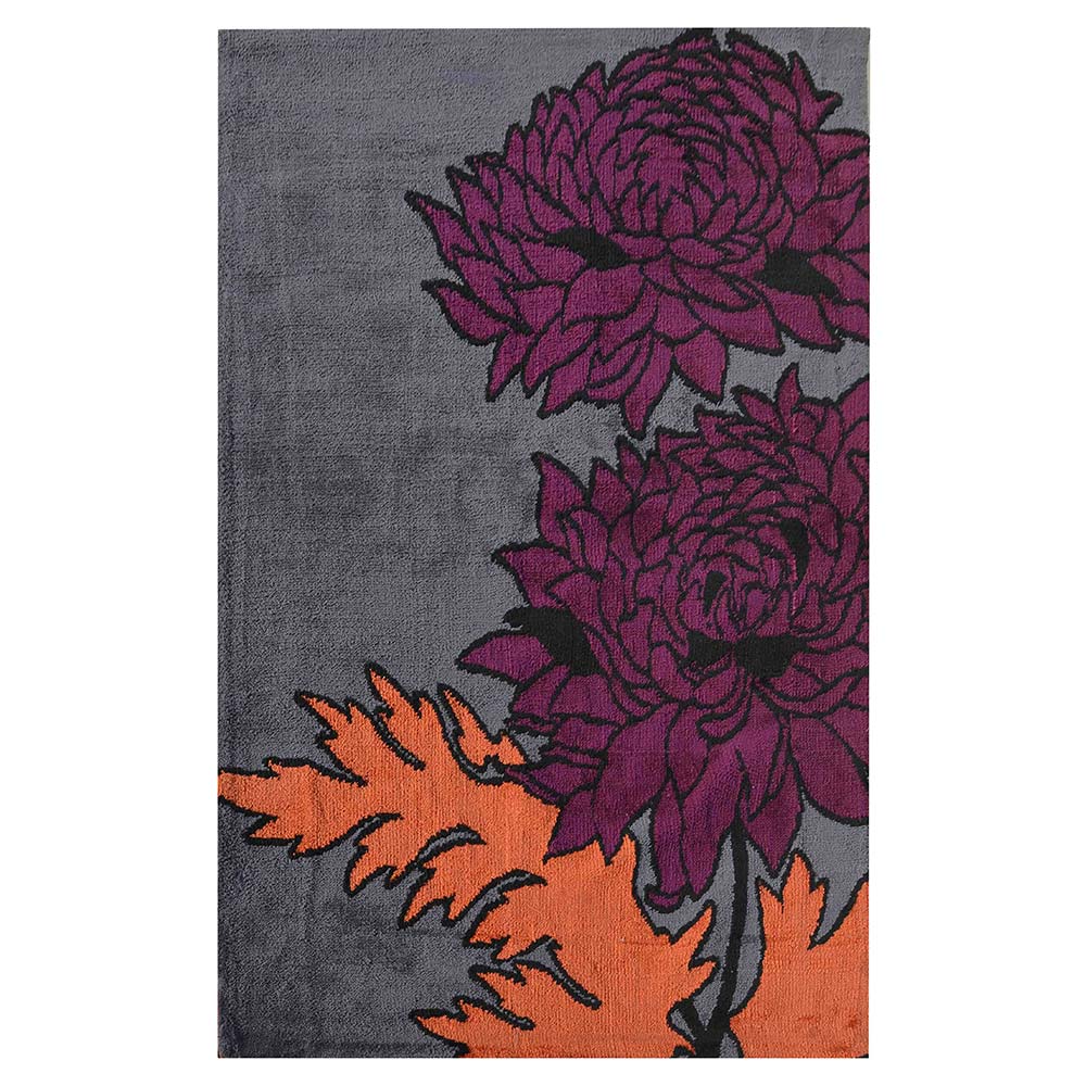 Rugs, (Presto), ICKC266C2X5 Grey, Purple and Orange Floral Polyester Carpet, Rugs- VT-15967