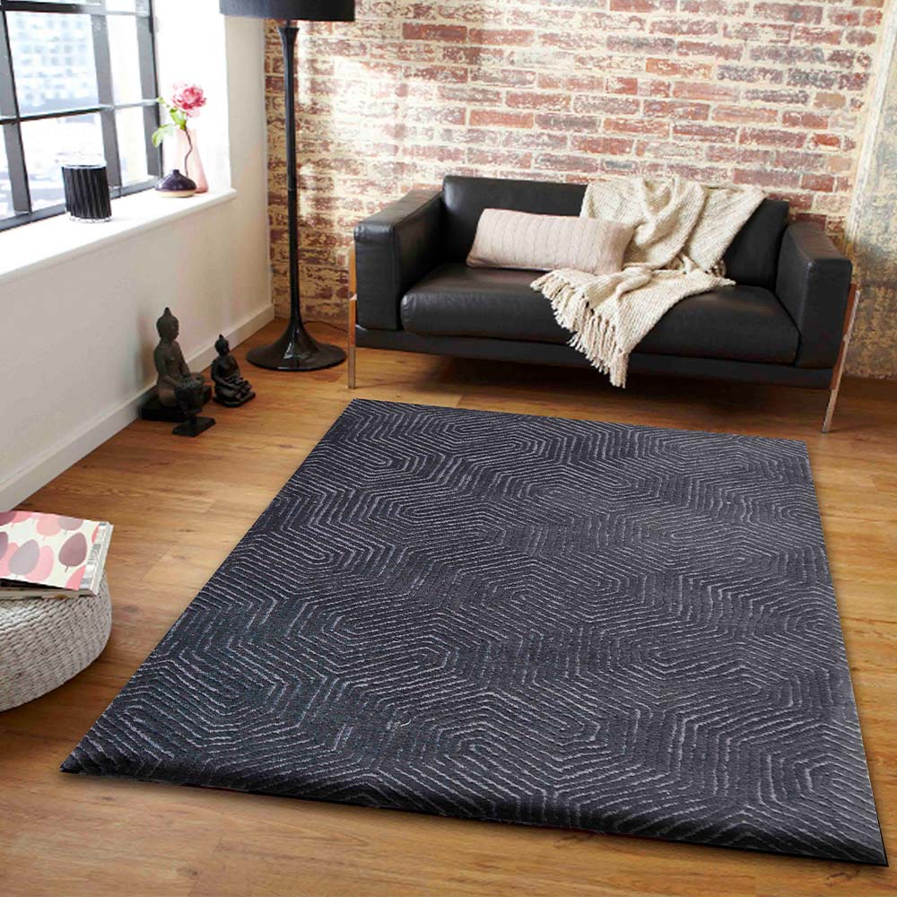 Rugs, (Presto), ICKC275C3X5, Black and Grey Abstract Polyester Carpet, Rugs - VT-15969-36X60inches