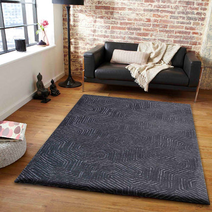 Rugs, (Presto), ICKC275C3X5, Black and Grey Abstract Polyester Carpet, Rugs - VT-15969-36X60inches